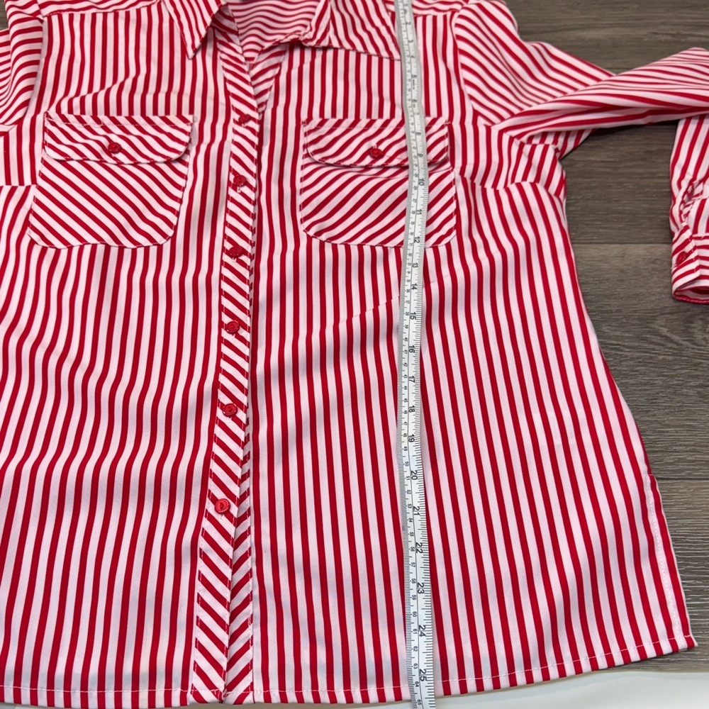 Red and White Striped Button Down Shirt woman’s small - Picture 4 of 6